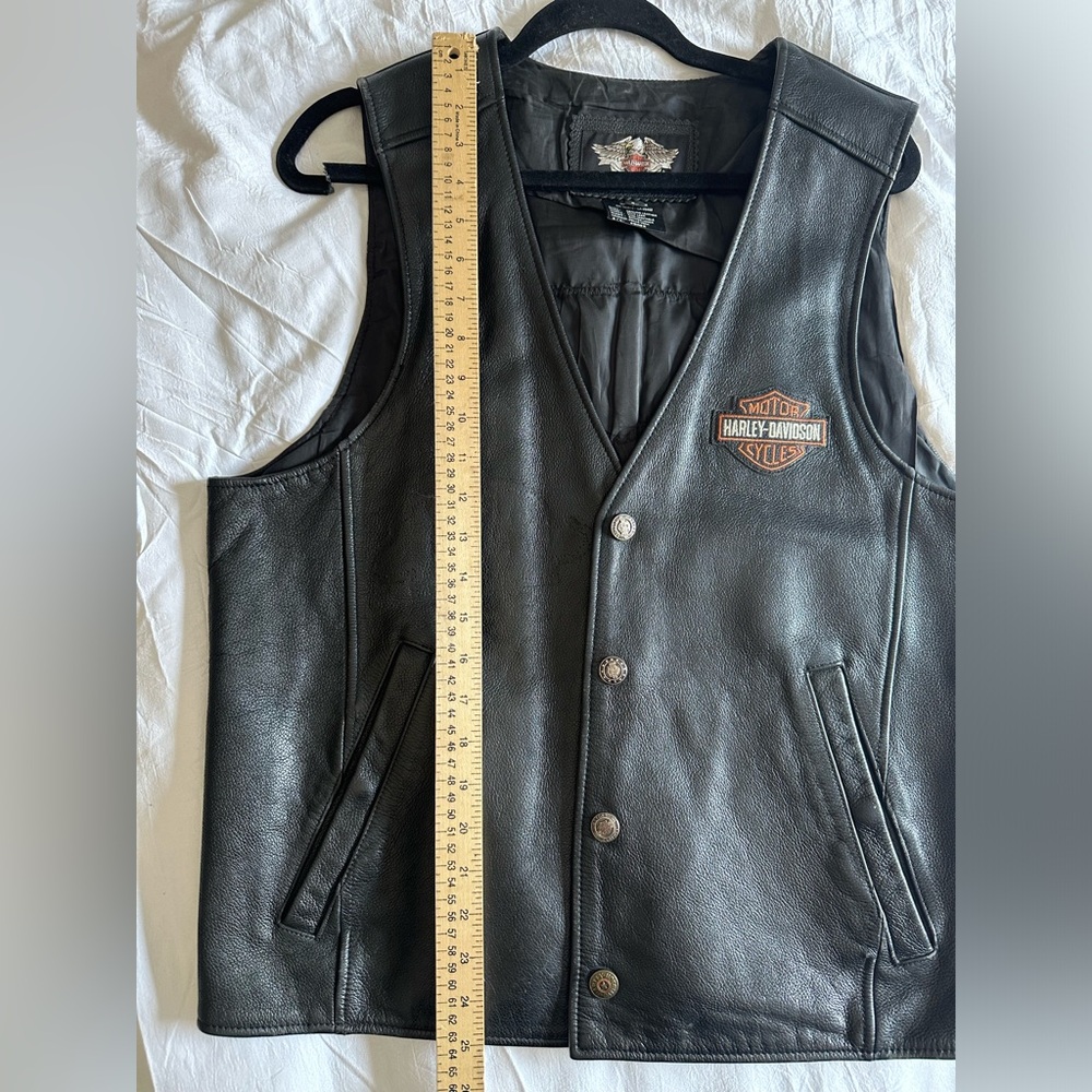 Harley Davidson Motorcycle Size Vest Large Black Genuine Leather Snap Front - Picture 15 of 15